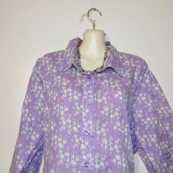 Women Within 2X 3X Purple Top Floral Button E316 - Picture 2 of 5
